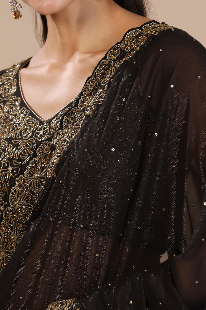 Black Lurex Chiffon Cutdana Embroidered Saree