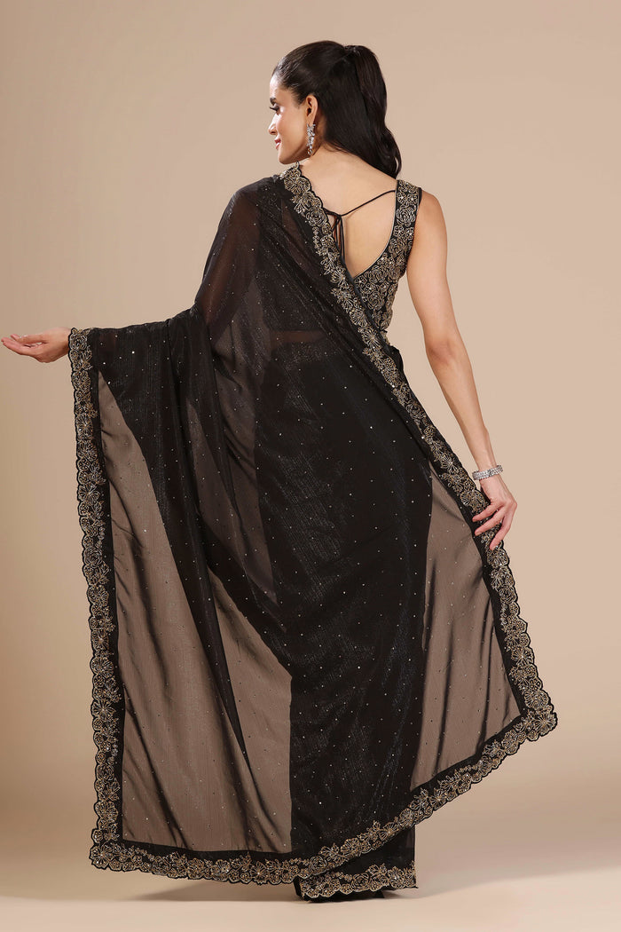 Black Lurex Chiffon Cutdana Embroidered Saree