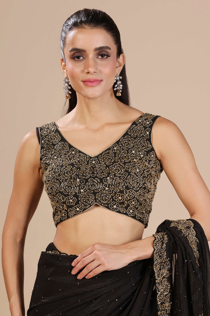 Black Lurex Chiffon Cutdana Embroidered Saree