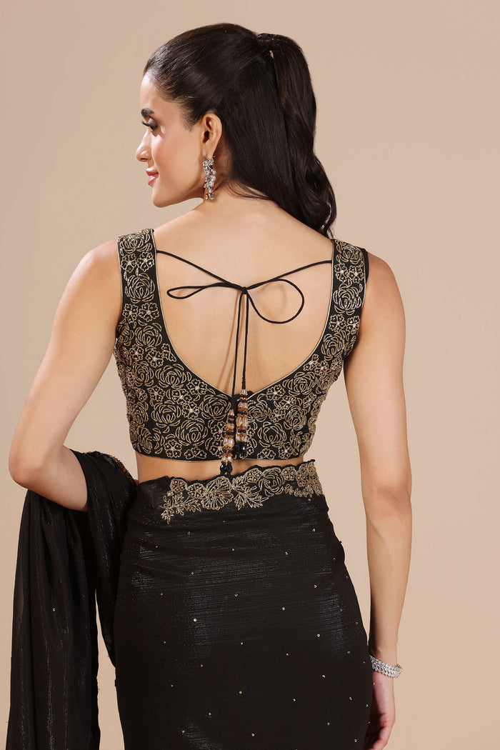 Black Lurex Chiffon Cutdana Embroidered Saree