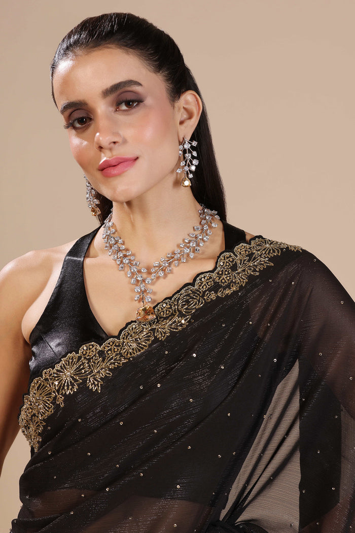Black Lurex Chiffon Embroidered Saree