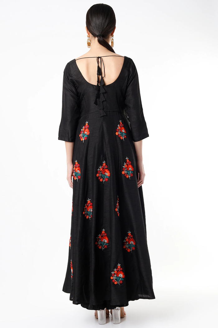 Black Multicolor Floral Embroidered Anarkali Set