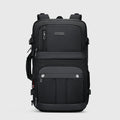 Black Nylon Travel Backpack for Men, three-quarter exterior angle