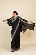 <img> Classic Black Organza Designer Saree With Floral Embroidery