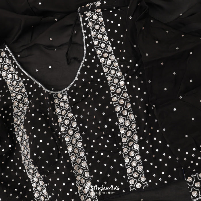 <img> Classic Black Organza Designer Saree With Floral Embroidery