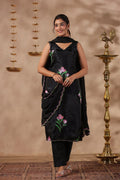 <img> Black Organza Floral Painted Kurti Set