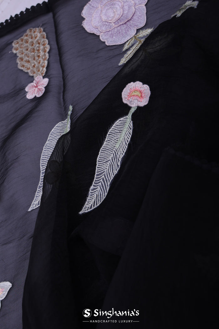 <img> black organza saree with embroidery work