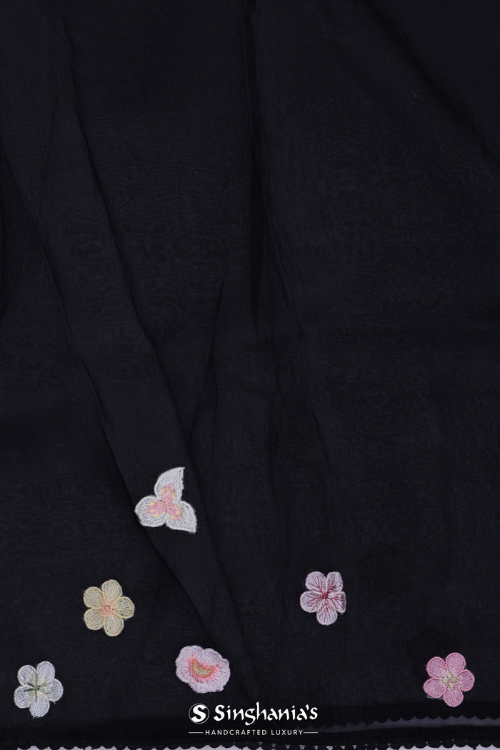 <img> black organza saree with embroidery work