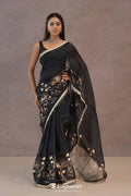 <img> Black Organza Saree With Foil Print