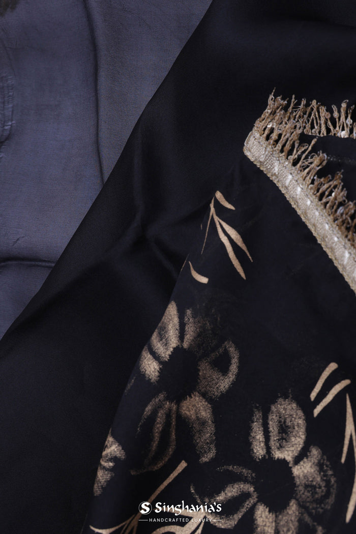 <img> Black Organza Saree With Foil Print