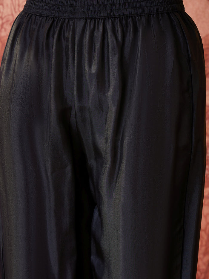 Black Printed Crepe Dress Set