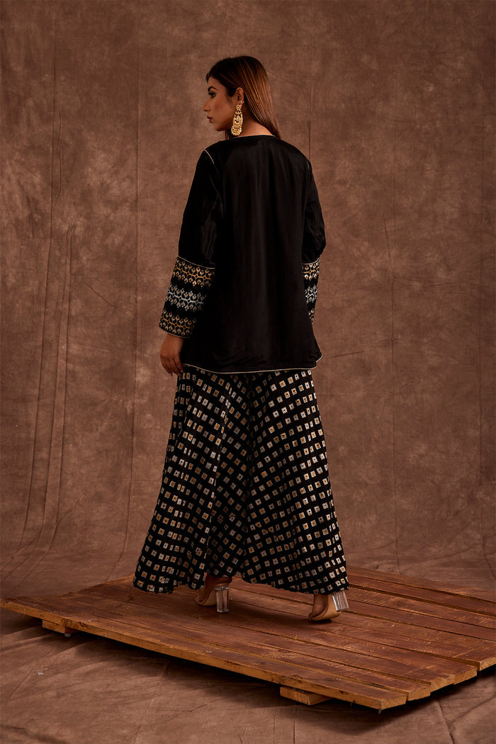 <img> Black Pure Chinon Sharara Set With Jacket
