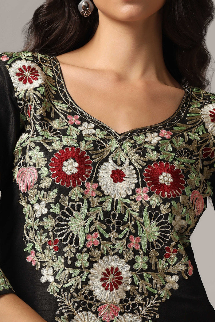 Black Raw Silk Kurti With Pants And  Dupatta