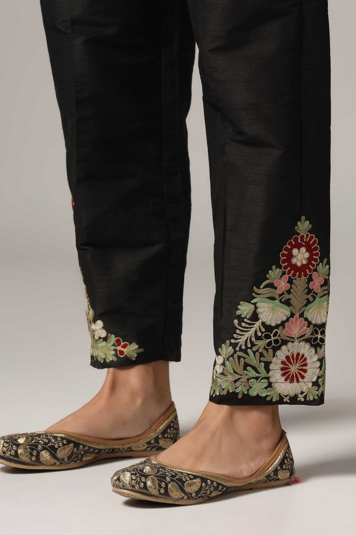 Black Raw Silk Kurti With Pants And  Dupatta
