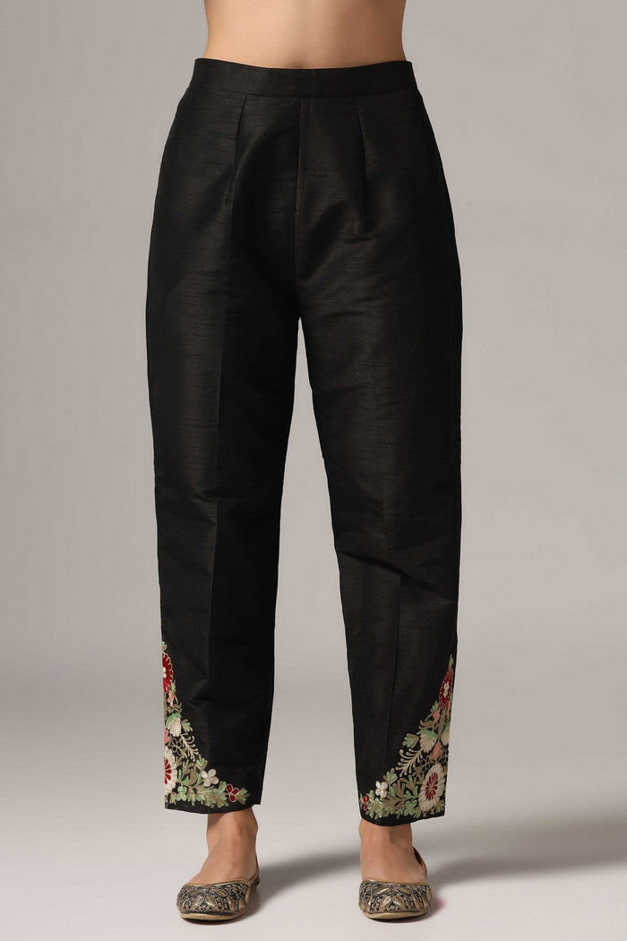 Black Raw Silk Kurti With Pants And  Dupatta