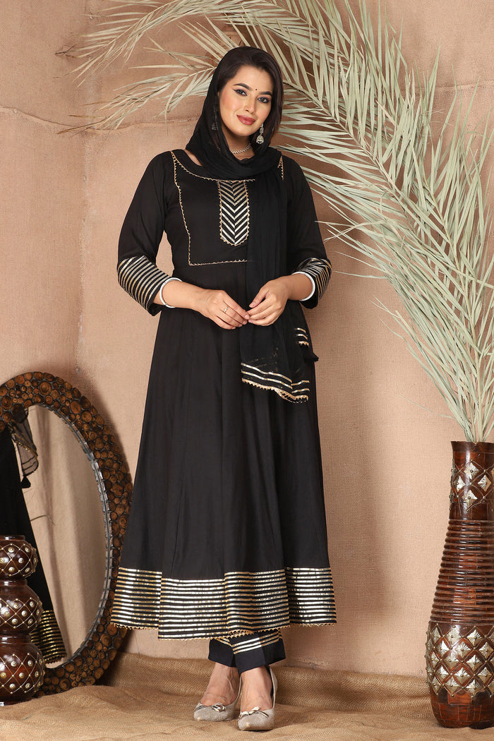 Black Rayon Gota Work Anarkali Set
