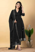 Black Rayon Gota Work Anarkali Set