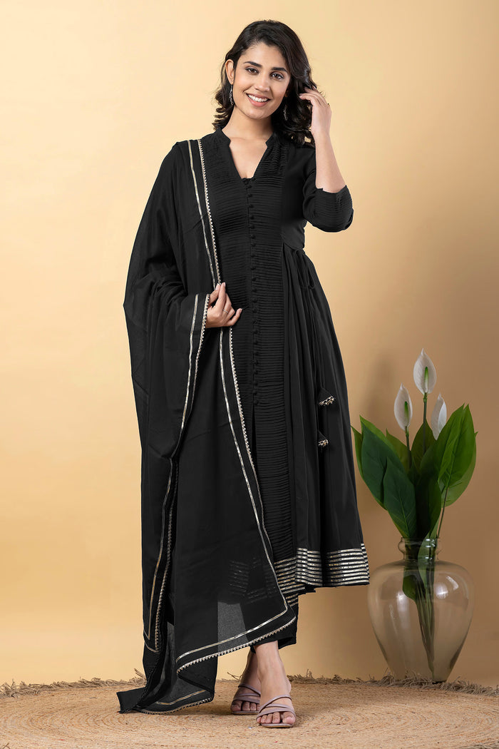 Black Rayon Gota Work Anarkali Set