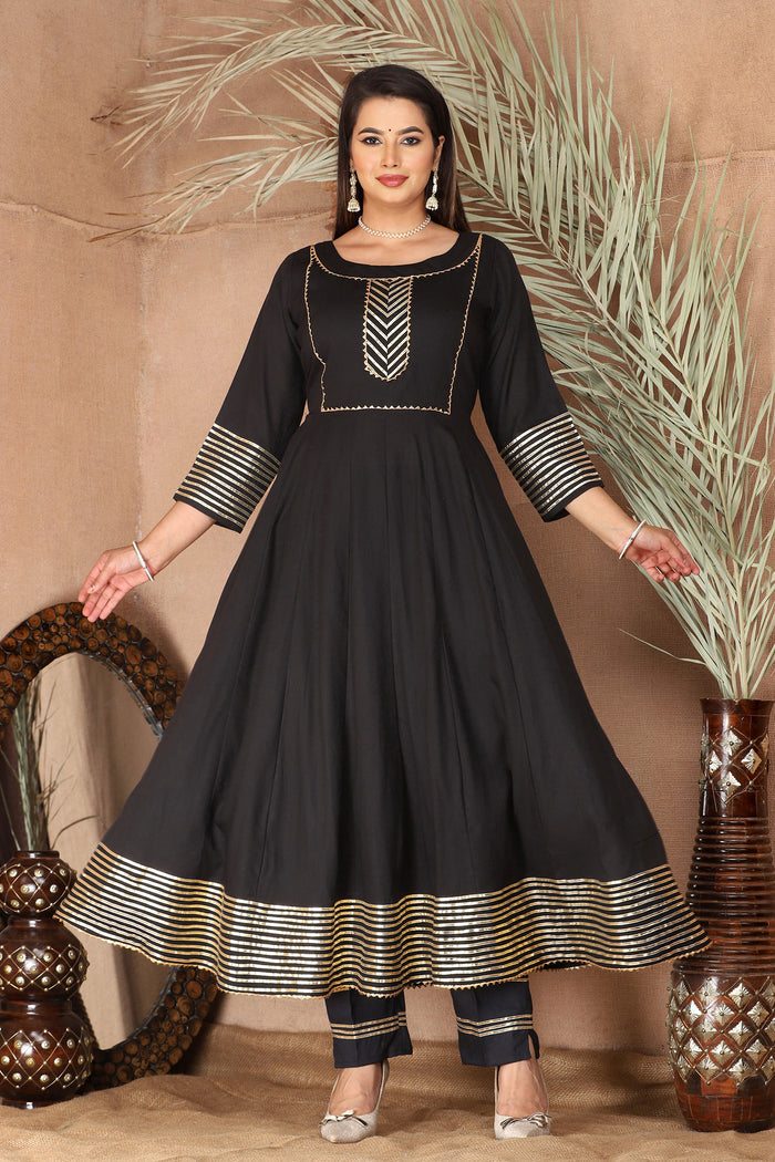 Black Rayon Gota Work Anarkali Set