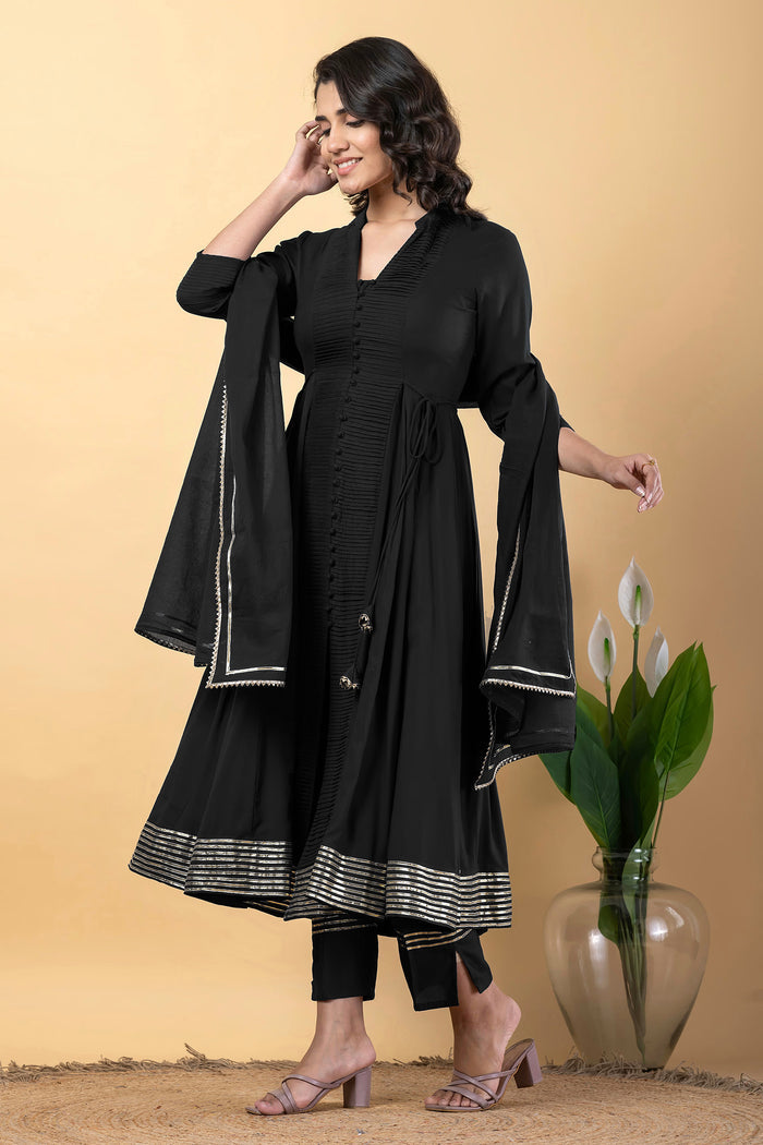 Black Rayon Gota Work Anarkali Set