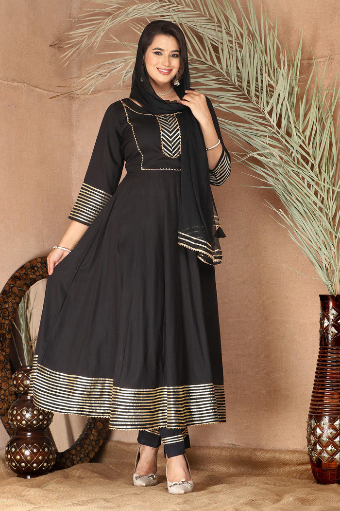 Black Rayon Gota Work Anarkali Set