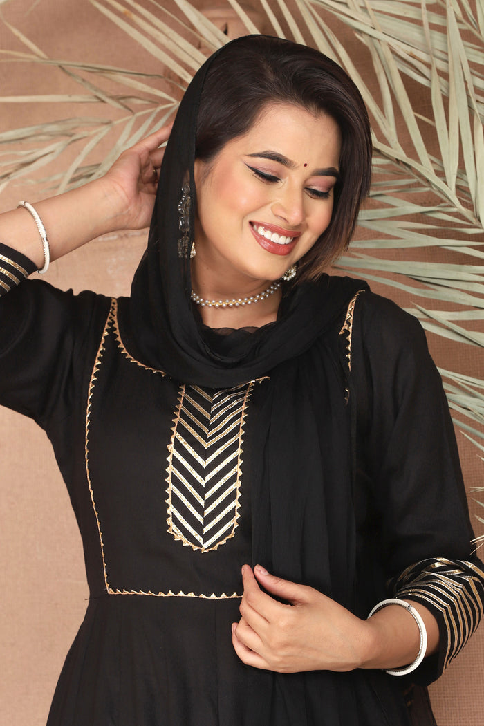 Black Rayon Gota Work Anarkali Set