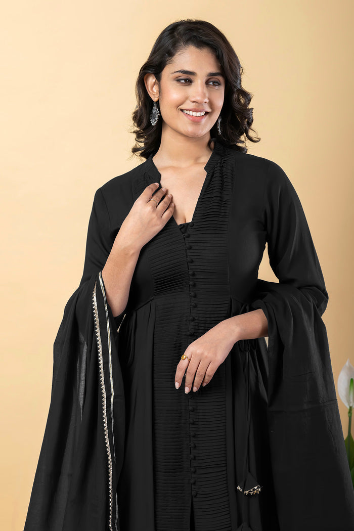 Black Rayon Gota Work Anarkali Set