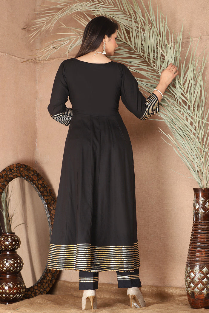 Black Rayon Gota Work Anarkali Set