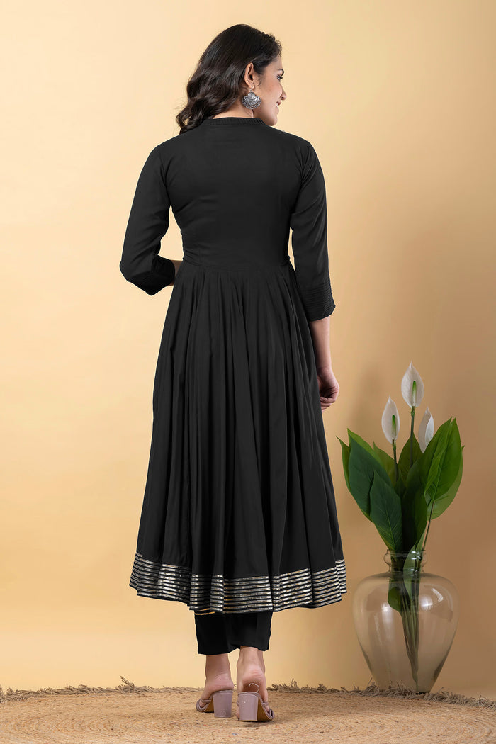 Black Rayon Gota Work Anarkali Set