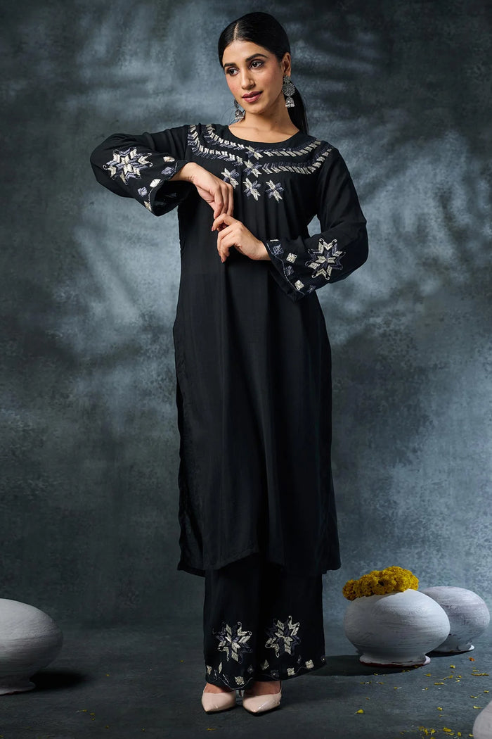 Black Rayon Long Kurta Set