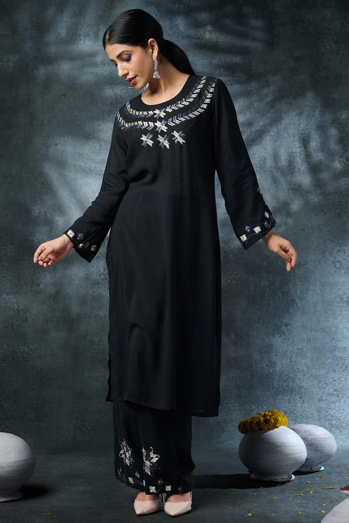 Black Rayon Long Kurta Set