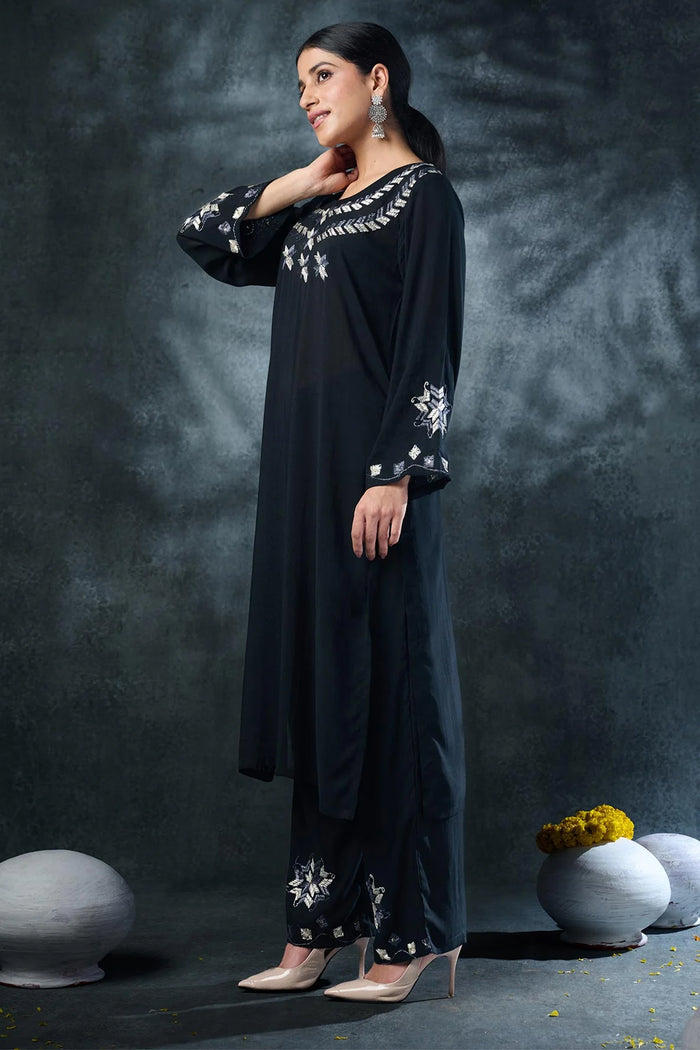Black Rayon Long Kurta Set