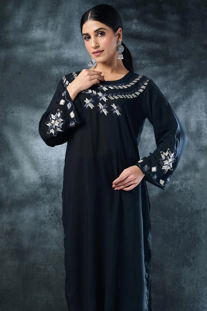 Black Rayon Long Kurta Set