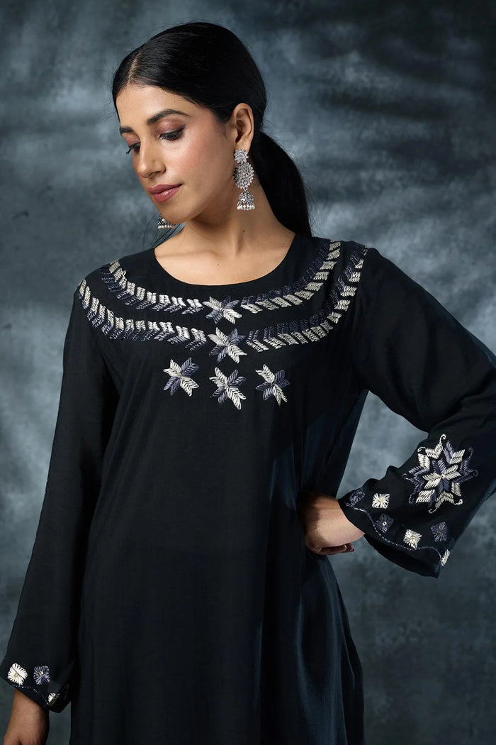 Black Rayon Long Kurta Set