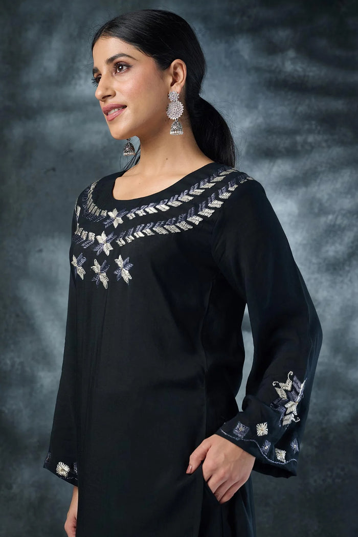 Black Rayon Long Kurta Set