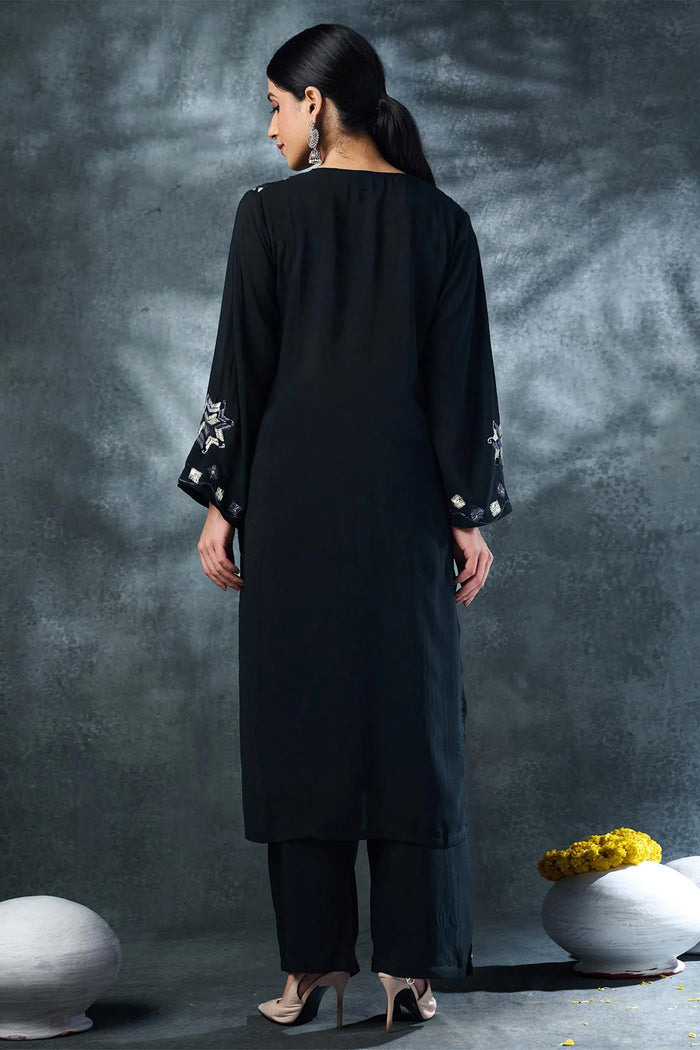 Black Rayon Long Kurta Set