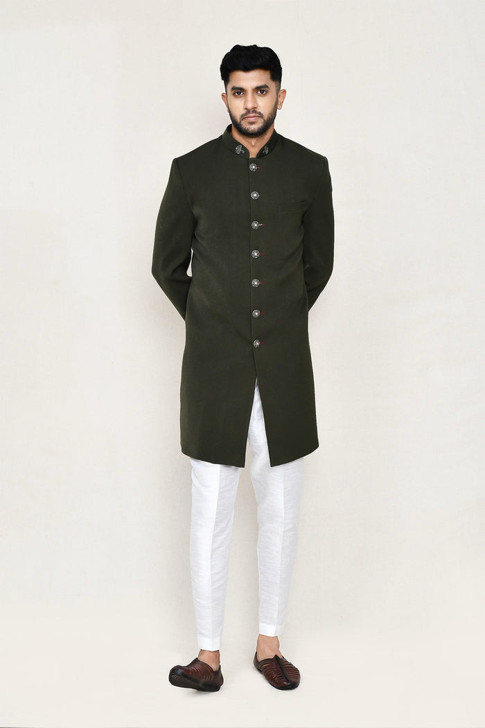 Black Rayon Sherwani Set