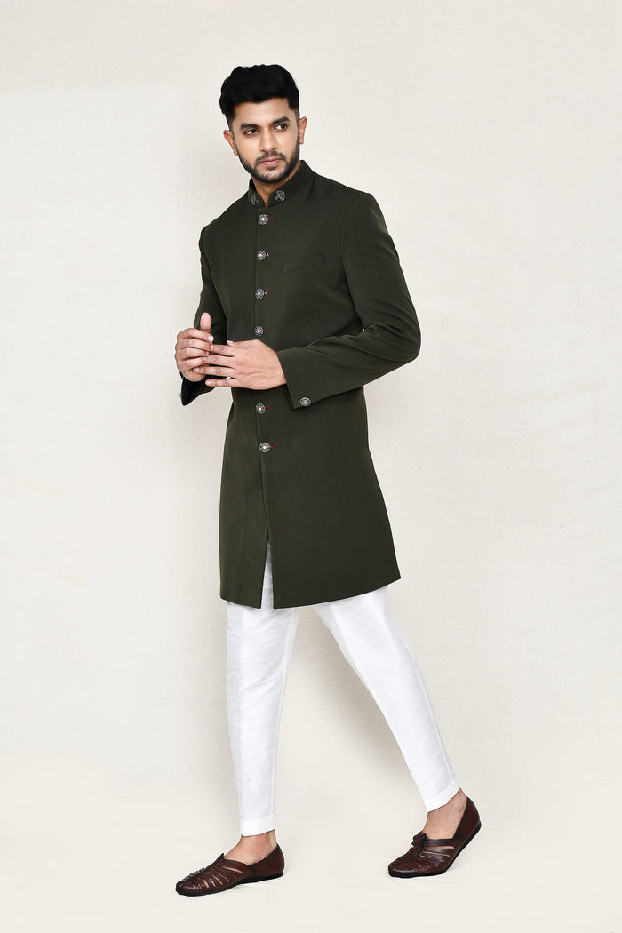 Black Rayon Sherwani Set