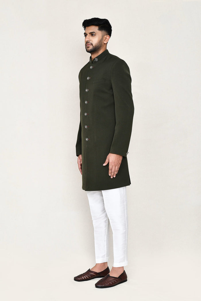 Black Rayon Sherwani Set