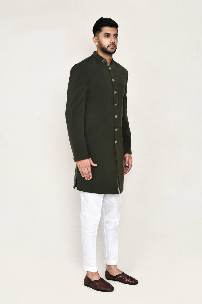 Black Rayon Sherwani Set