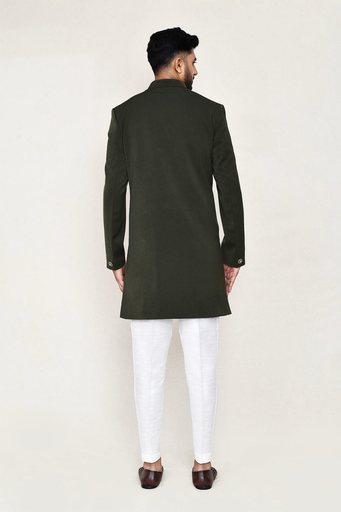 Black Rayon Sherwani Set