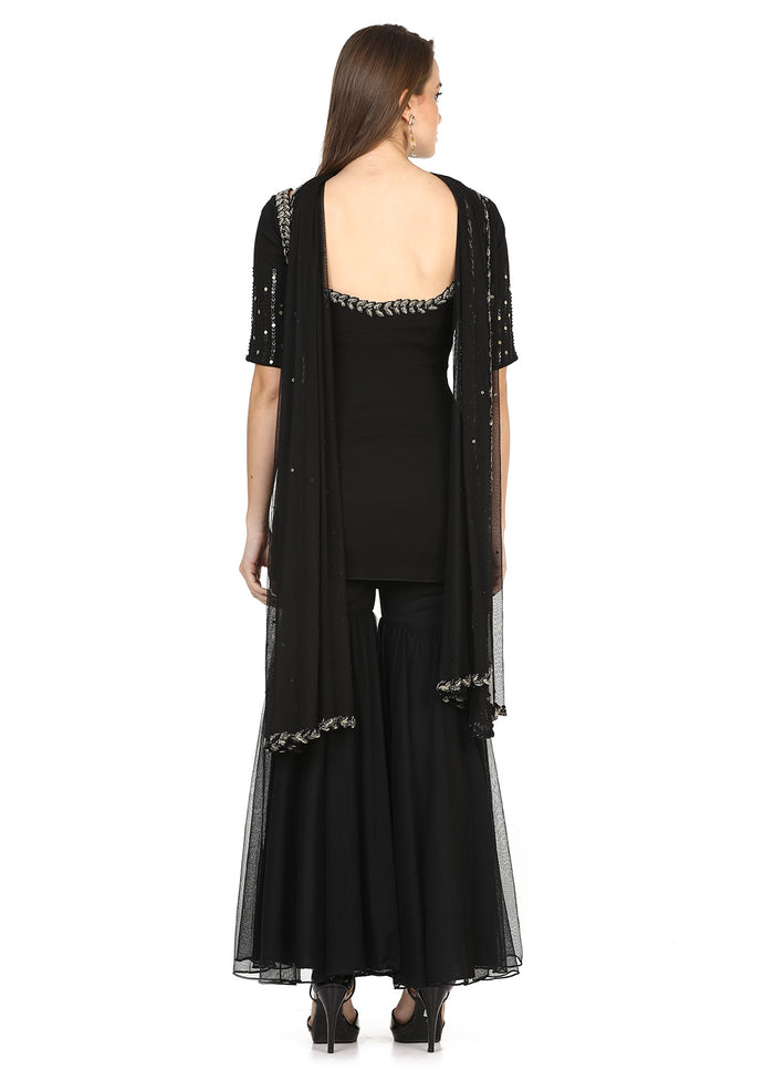 Black Sequin Fringe Sharara Set