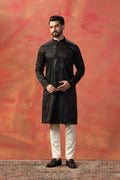 Black Silk Blend Designer Neckline Kurta Set