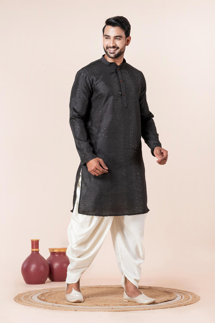 Black Silk Blend Embroidered Dhoti Set