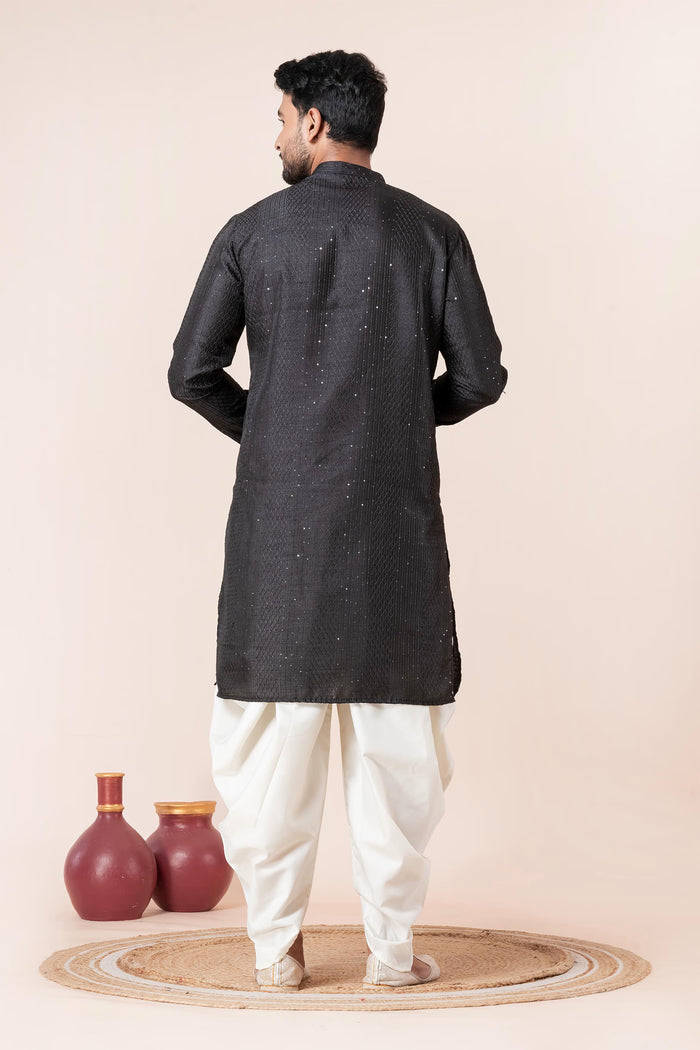 Black Silk Blend Embroidered Dhoti Set