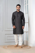 Black Silk Blend Embroidered Kurta Set