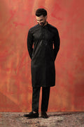 Black Silk Blend Embroidered Kurta Set