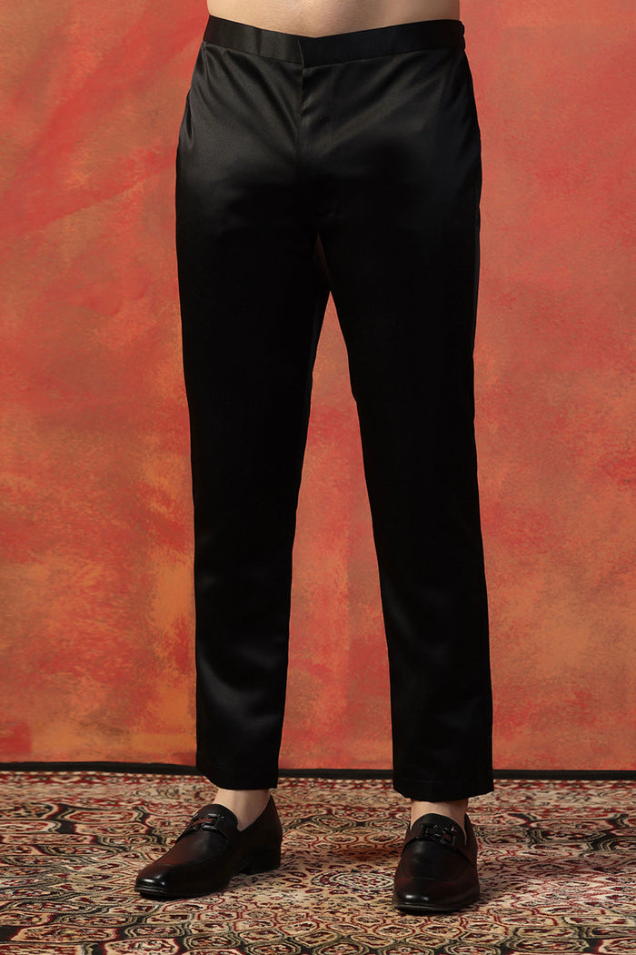 Black Silk Blend Embroidered Kurta Set