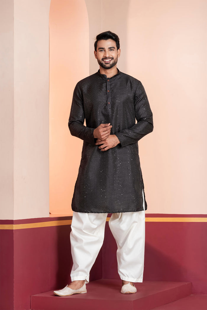 Black Silk Blend Embroidered Patiala Set