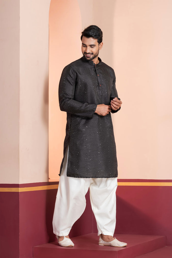 Black Silk Blend Embroidered Patiala Set